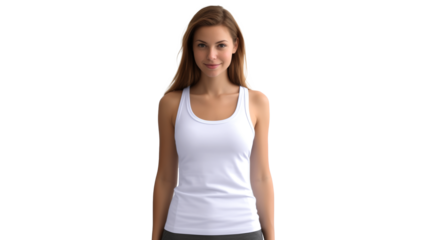 Young woman with white tank top front view cutout