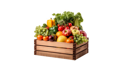 Wooden box with fruits and vegetables cutout