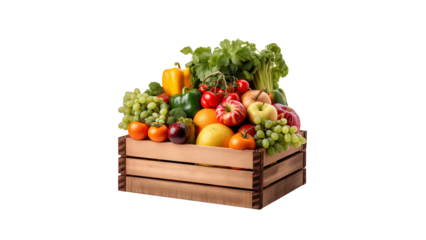 Wooden box with fruits and vegetables cutout