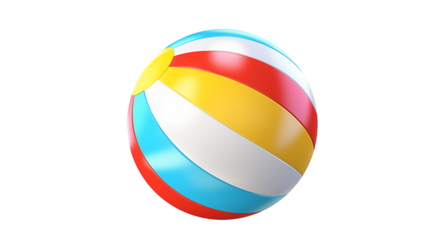 Beach ball cutout. Colorful beach ball in 3d on transparent background