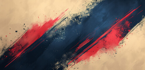 abstract red, white and blue paint brush strokes on a navy background, graphic design in the style of epic, clean lines, high resolution, professional color grading