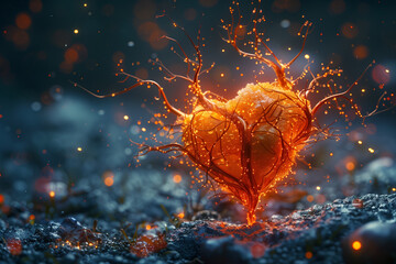 Health and life concept, heart on a dark background.