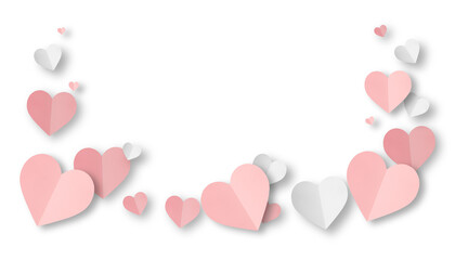 Pink origami paper hearts isolated on transparent background.