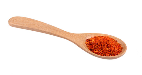 pile of red pepper in wood spoon on transparent png