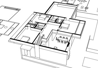 Fototapeta premium house building sketch architectural 3d illustration