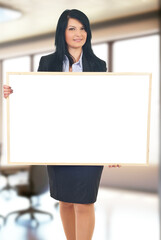 Young Woman Doing Business in Office white card