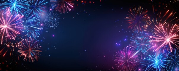 Fototapeta premium fireworks display with colorful explosions lighting up the night sky, perfect for celebrations, holidays, and festive occasions. Bastille day, July 14th national day