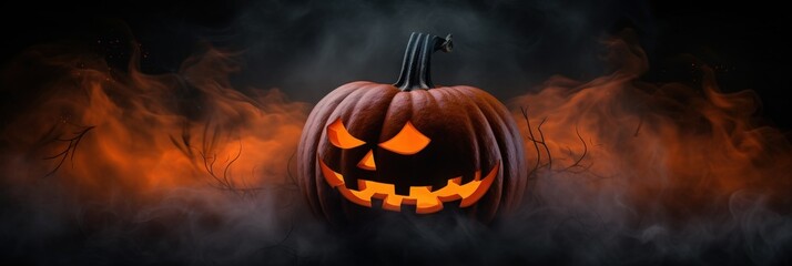 Spooky Halloween Pumpkin in Smoky Ambiance