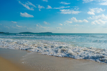 Exotic white sand sea beach wave sunny summer day vacation background