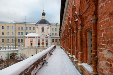 Naryshkin chambers in the Vysoko-Petrovsky Stavropol monastery on a winter day