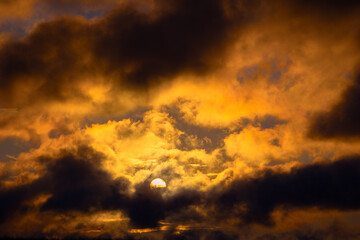 A beautiful minimalist landscape with colorful sunrise skies. Bright summer scenery of rural Latvia, Northern Europe.