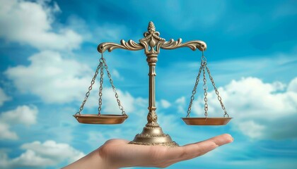 Scales of Justice on sky background libra zodiac sign