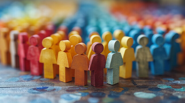Colorful painted group of people figures. Diversity, Equality and Representation Concept.