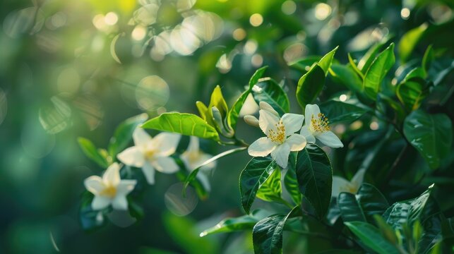 Water jasmine also known as Wrightia religiosa bloom during the early summer in tropical regions