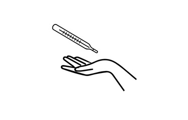hand and thermometer black outline on transparent background,