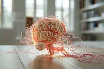 A brain model with wires, inspired by hair, wood, art, and fashion