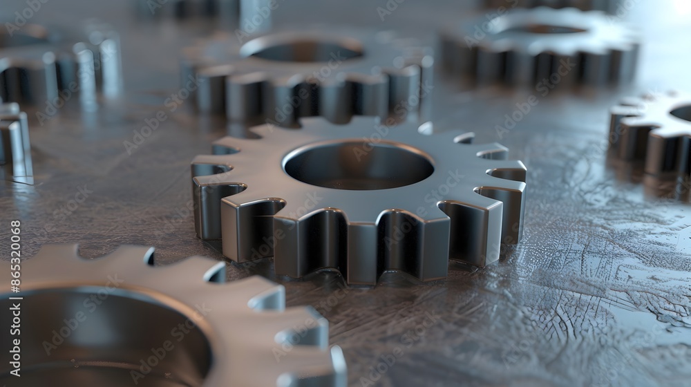 Poster diverse business functions symbolized by multi-sized gears and textures