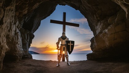 Ephesians - The Armor of God. The Knight wearing Armor of God based on Bible text in Ephesians 6. 
Breastplate of Righteousness and Shield of Faith. 