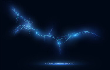 Light blue isolated vector lightning png. Realistic natural neon lightning effectThunderstorm. Strength Energy charge Thunder. Blitz Lightning Thunder Light Sparks Storm Flash	