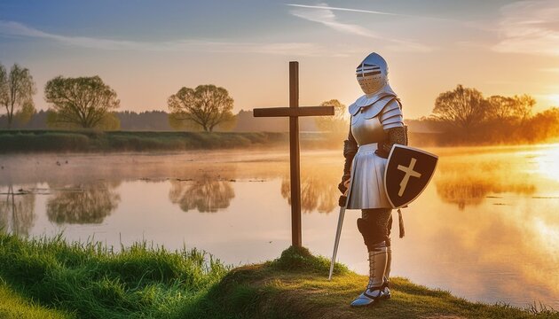 Ephesians - The Armor of God. The Knight wearing Armor of God based on Bible text in Ephesians 6. 
Breastplate of Righteousness and Shield of Faith. 