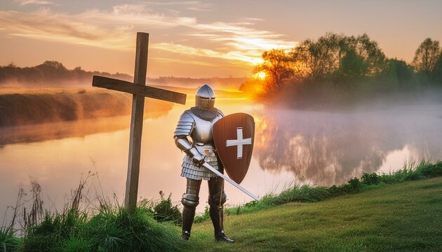 Ephesians - The Armor of God. The Knight wearing Armor of God based on Bible text in Ephesians 6. 
Breastplate of Righteousness and Shield of Faith. 