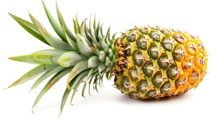 Fototapeta premium A ripe pineapple fruit isolated on a white background, its prickly skin and sweet aroma symbolizing tropical paradise