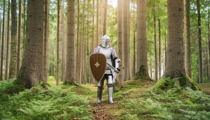 Obraz premium Ephesians - The Armor of God. The Knight wearing Armor of God based on Bible text in Ephesians 6. Breastplate of Righteousness and Shield of Faith. 