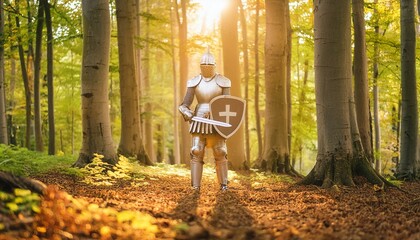 Ephesians - The Armor of God. The Knight wearing Armor of God based on Bible text in Ephesians 6. 
Breastplate of Righteousness and Shield of Faith. 