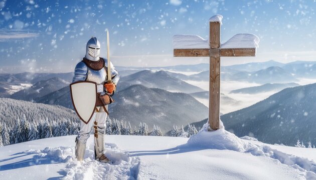 Ephesians - The Armor of God. The Knight wearing Armor of God based on Bible text in Ephesians 6. 
Breastplate of Righteousness and Shield of Faith. 