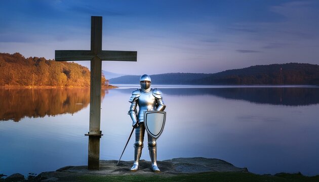 Ephesians - The Armor of God. The Knight wearing Armor of God based on Bible text in Ephesians 6. 
Breastplate of Righteousness and Shield of Faith. 