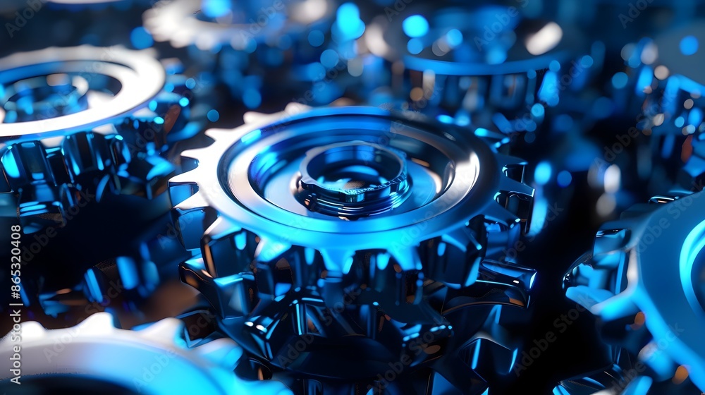 Poster efficient 3d gears with dynamic lighting symbolizing business innovation