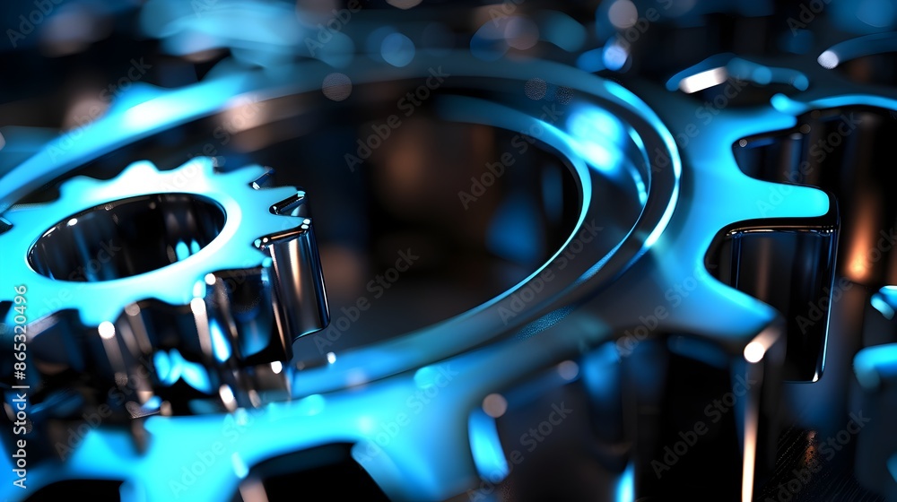 Poster shiny metallic 3d gears reflecting highlights symbolizing efficient business mechanisms