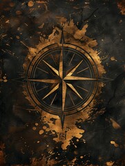 Fototapeta premium Vintage navigator explorer element , with golden compass in the middle background, wallpaper