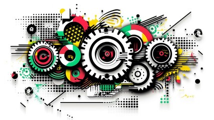 Obraz premium Abstract with colorful gears cogs on white background, shapes engineering design