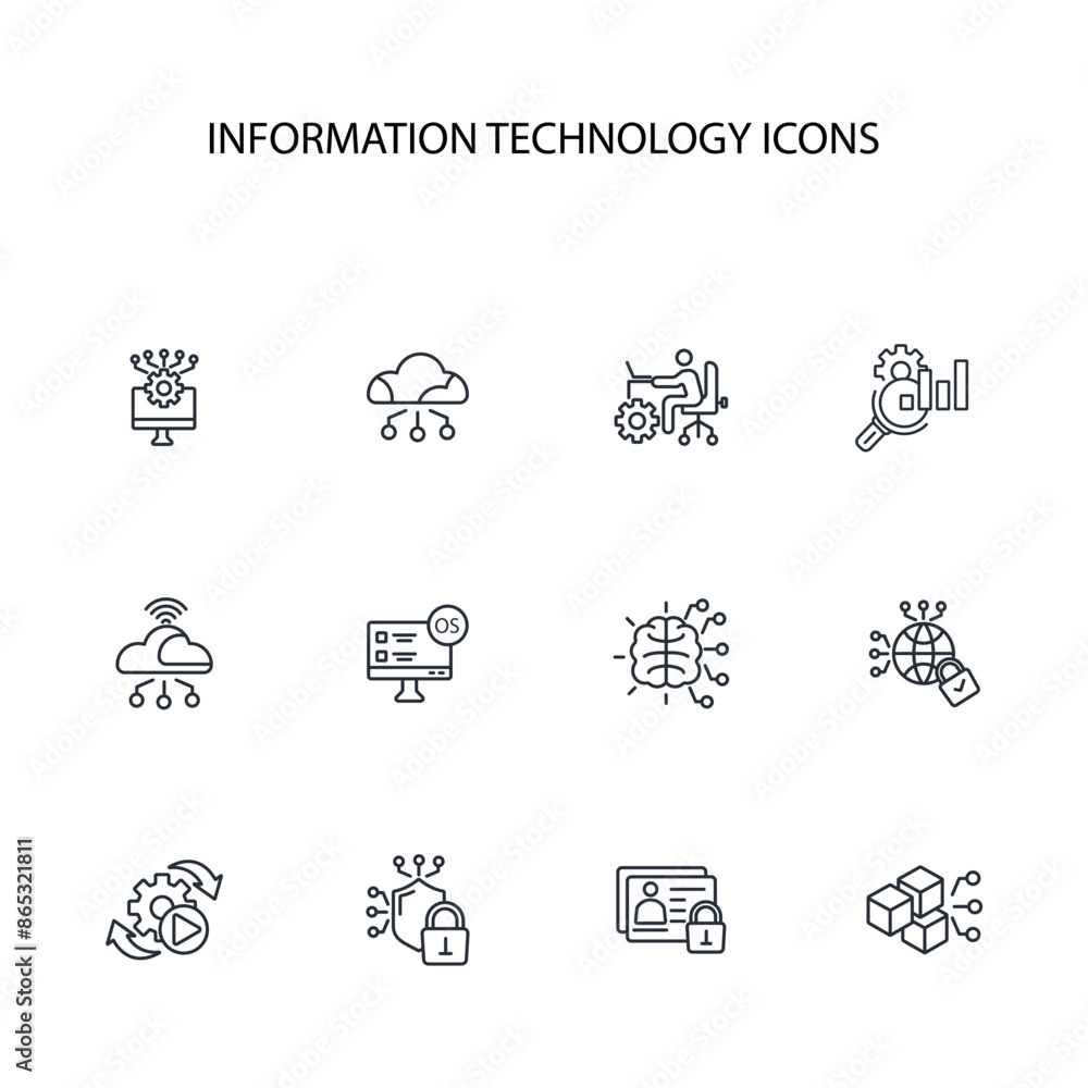 Poster information technology icon set.vector.editable stroke.linear style sign for use web design,logo.sym