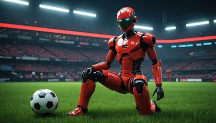 cyborg soccer football player kicking the ball