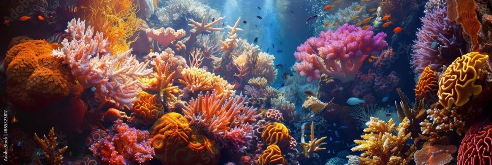 Wall mural a vibrant coral reef with a variety of colorful corals. colorful coral reef of the underwater world - Wall murals
