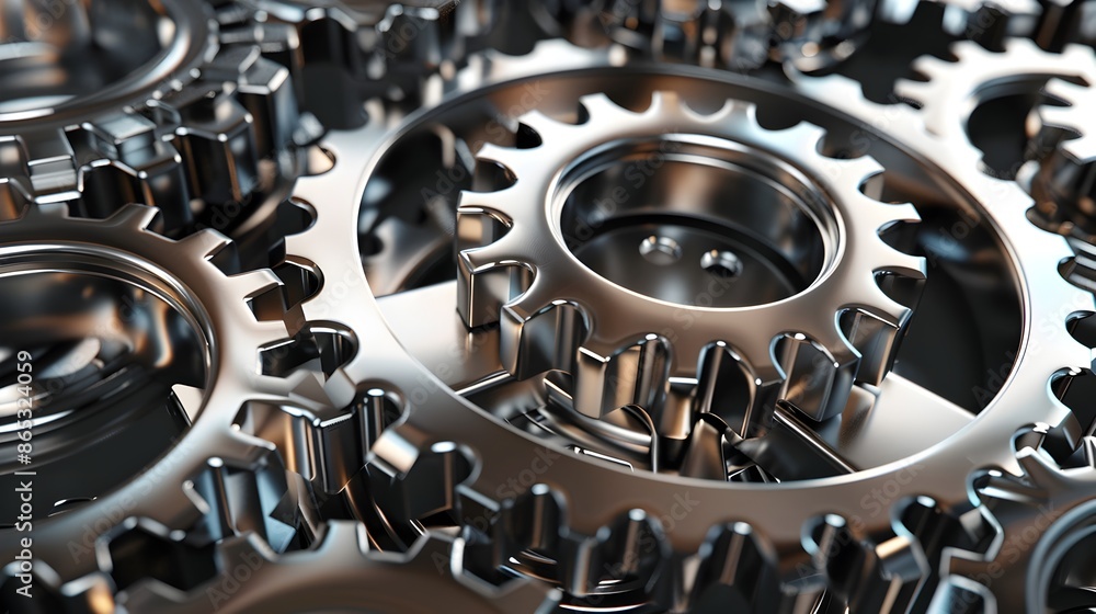 Poster polished metallic 3d gears in seamless mechanical pattern symbolizing business efficiency