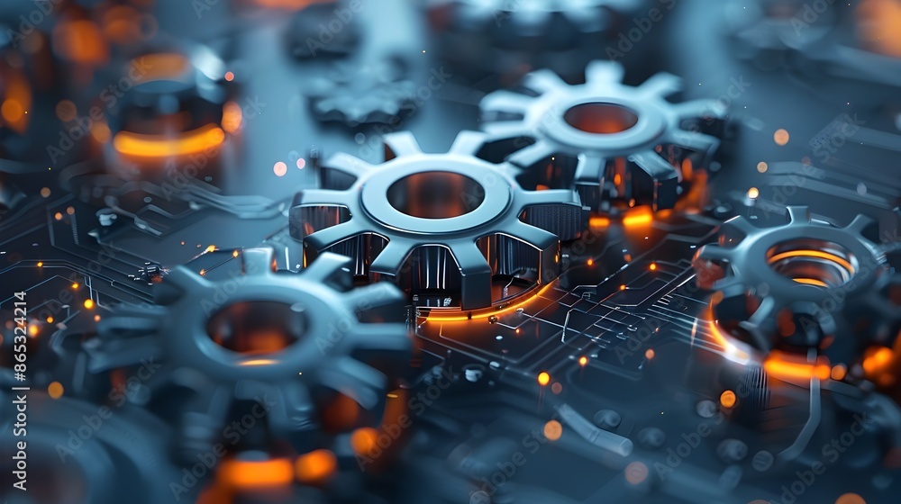 Poster futuristic 3d gears with precision laser etchings symbolizing advanced technology in business