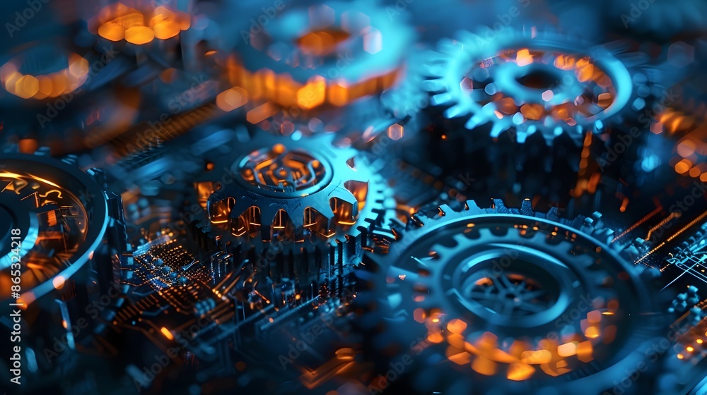 Aufkleber futuristic 3d gears with laser etchings representing precision and advanced technology in business