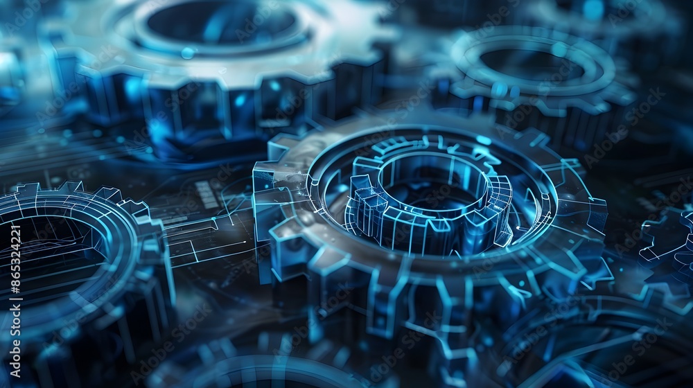 Poster futuristic 3d gears with intricate laser etchings representing advanced technology and precision
