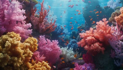 A vibrant coral reef with a variety of colorful corals. Colorful coral reef of the underwater world