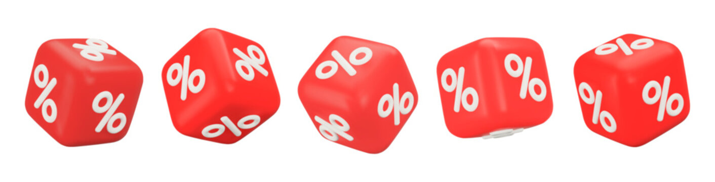 3d set of red cubes with percent and different angles.  Stock vector illustration on isolated background.	