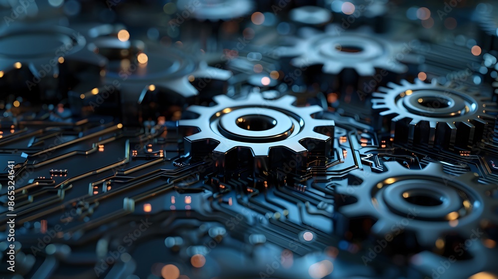 Aufkleber detailed 3d gears with microchip patterns symbolizing tech-centric business and precision
