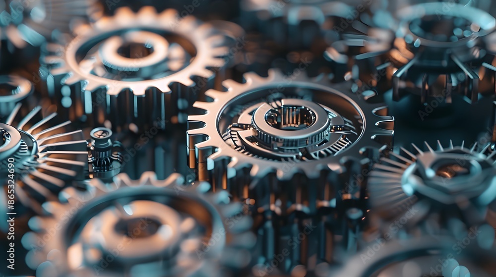 Aufkleber detailed 3d gears with microchip patterns symbolizing tech-centric business