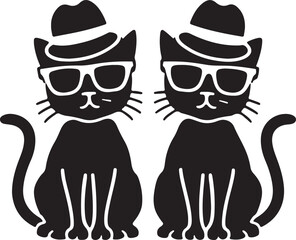 A picture of two cats sitting in sunglasses and wearing hats silhouette vector illustration8.eps, A picture of two cats sitting in sunglasses and wearing hats silhouette vector illustration
