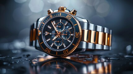 Luxury Wristwatch: a luxury wristwatch with a metallic band isolated on a transparent background. Highlight its elegant design and premium quality.