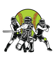 Softball Player Illustration, Ball is Life T-shirt Vector, Softball Monogram Cut File, Pitcher Stencil, Batter Clipart, Catcher, Sports Mom Dad