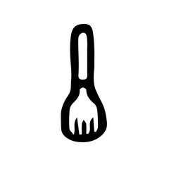 Fork in doodle style isolated on white background. Signature Icon. Vector outline illustration. Can be used as icon or symbol. Decor element. Hand drawn black sketch.