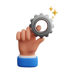 Hand holding gear 3d illustration